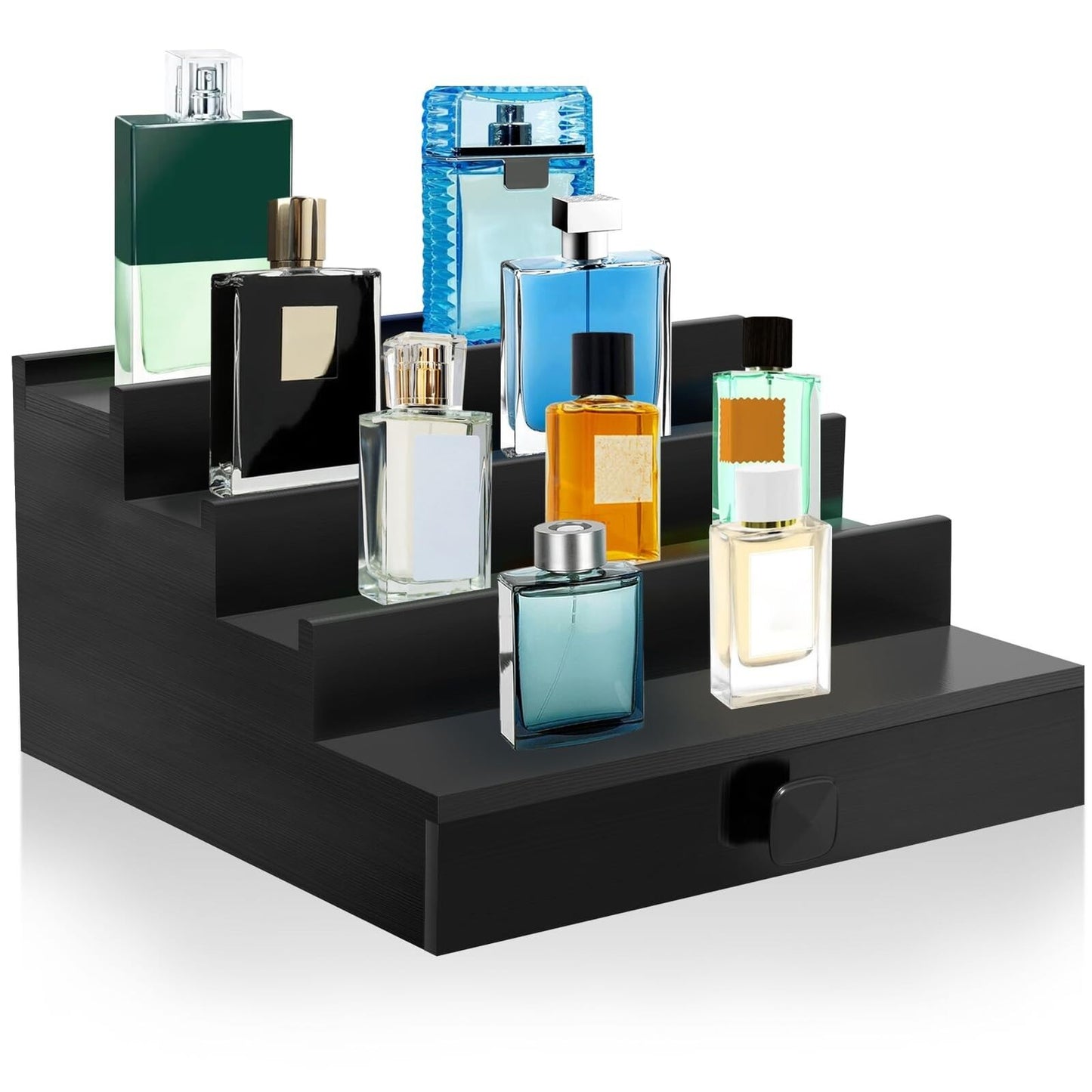 Cologne Organizer for Men, 4 Tier Black Wood Perfume Organizer with Felt Lini...