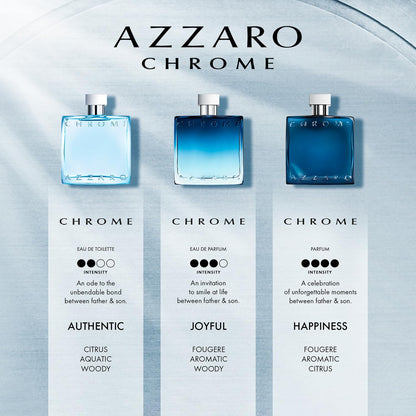 Chrome Eau De Toilette - Fresh Aquatic Mens Cologne - Citrus, Woody, Musky Fragrance -Fresh Notes of Bergamot - Everyday Wear - Classic Summer Beach Scent - Luxury Perfumes for Men