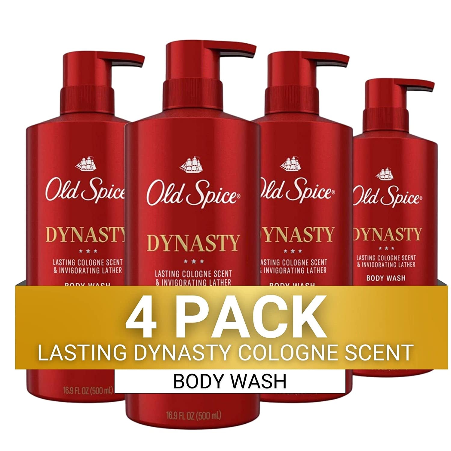 Body Wash for Men, Dynasty Cologne Scent, 16.9 Fl Oz (Pack of 4)